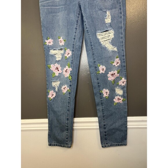 Venus Jeans Womens 2 Blue Distressed Floral Embroidered Ripped Denim Skinny - Picture 3 of 8